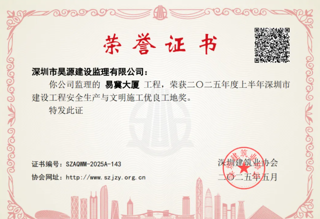 安全筑基，匠心典范！昊源监理护航易冀大厦获市双优奖